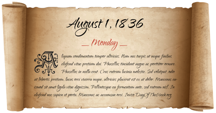 Monday August 1, 1836