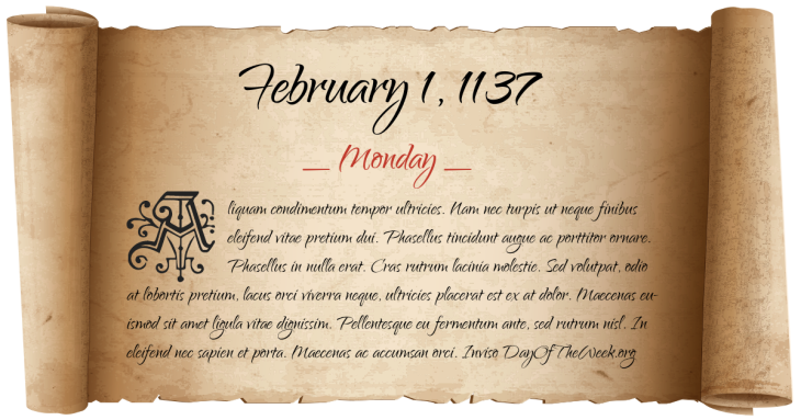 Monday February 1, 1137