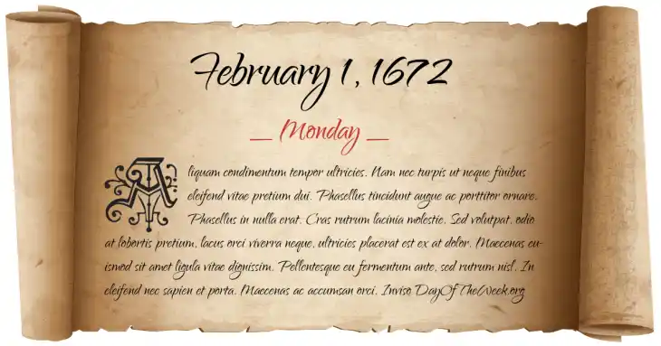 Monday February 1, 1672