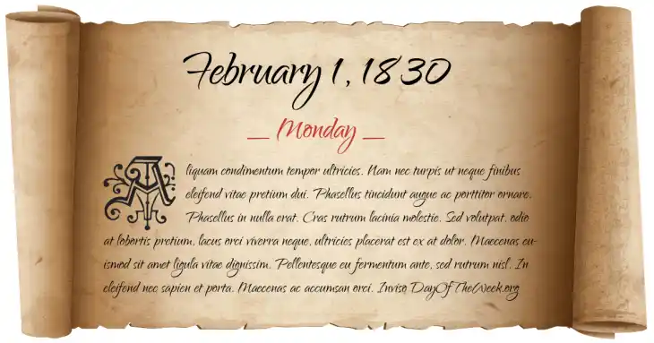 Monday February 1, 1830
