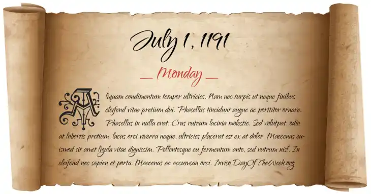 Monday July 1, 1191
