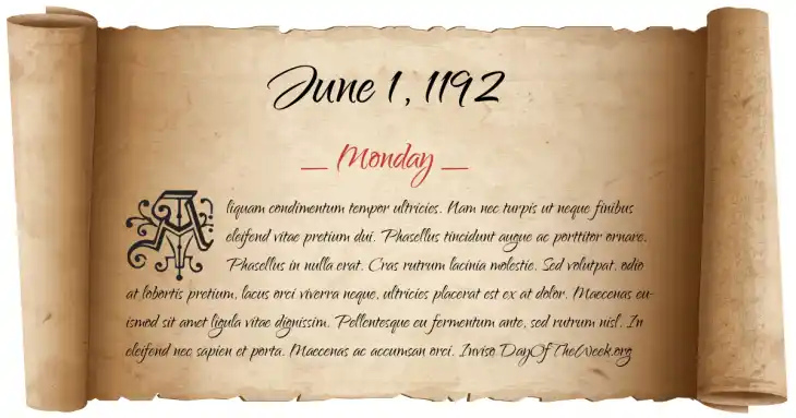 Monday June 1, 1192