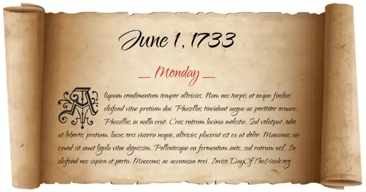 Monday June 1, 1733
