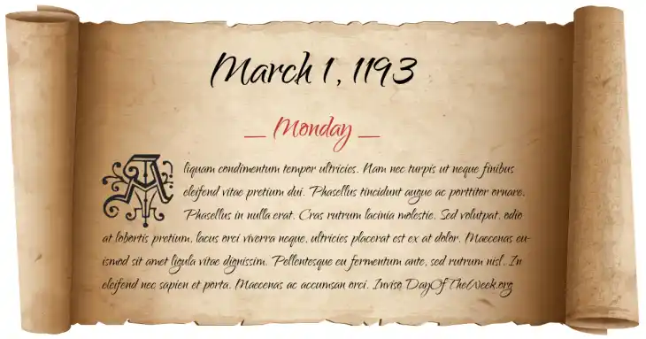Monday March 1, 1193