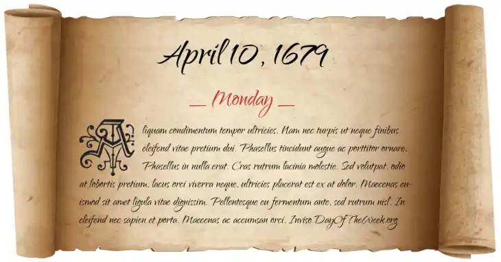 Monday April 10, 1679