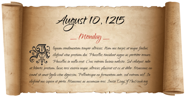 Monday August 10, 1215