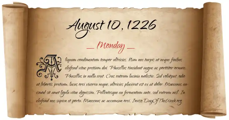Monday August 10, 1226