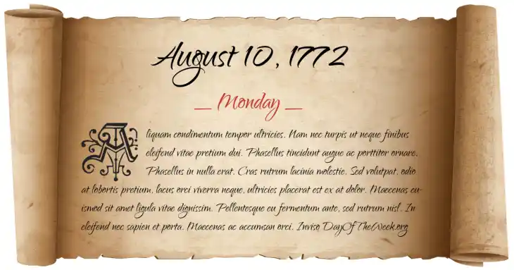 Monday August 10, 1772