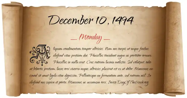 Monday December 10, 1494