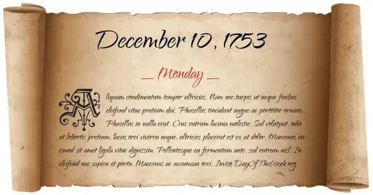 Monday December 10, 1753