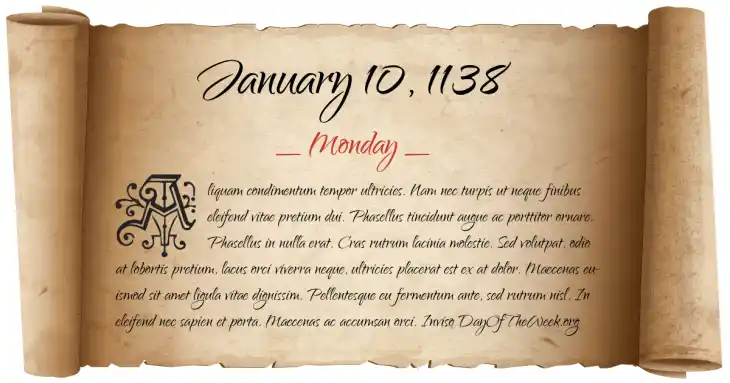 Monday January 10, 1138
