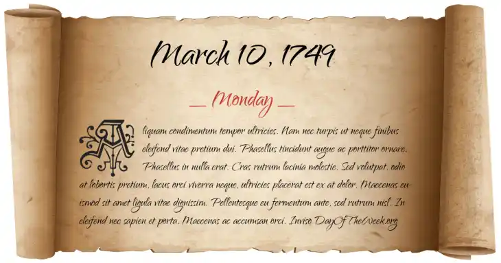 Monday March 10, 1749