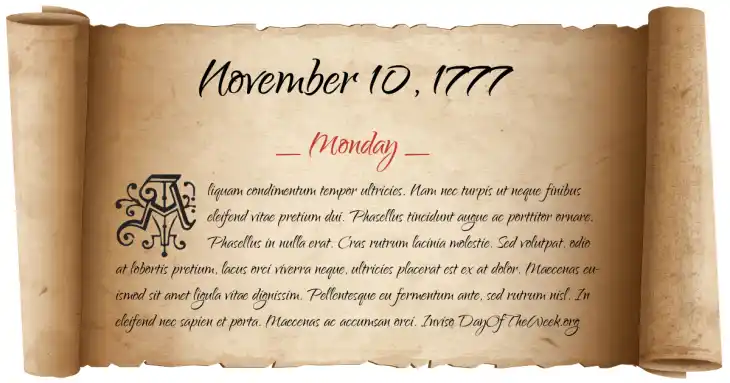 Monday November 10, 1777