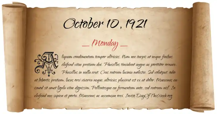 Monday October 10, 1921