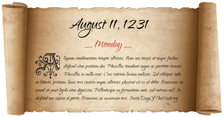 Monday August 11, 1231