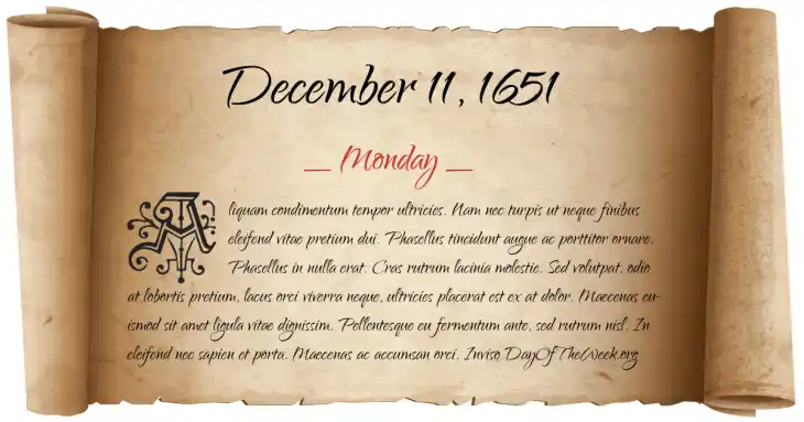 Monday December 11, 1651