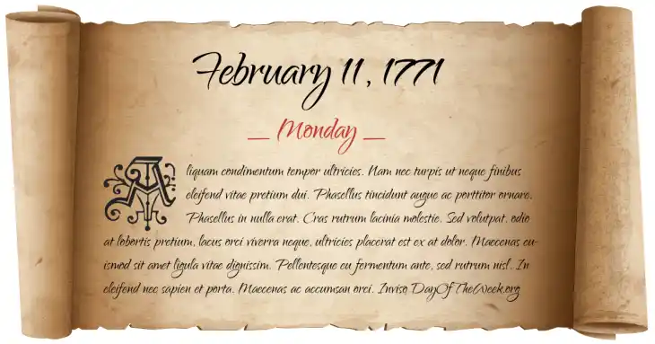 Monday February 11, 1771