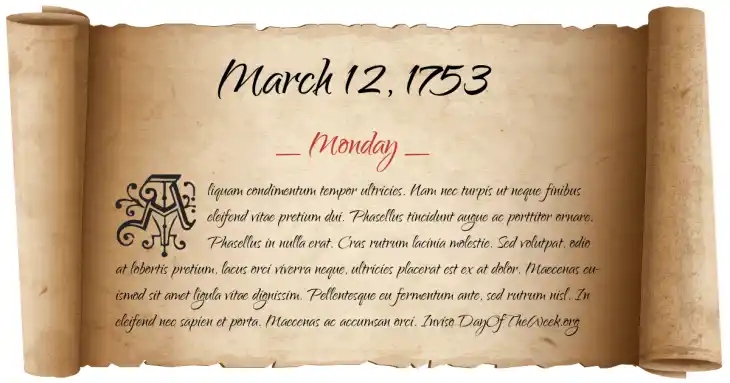 Monday March 12, 1753