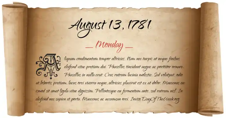 Monday August 13, 1781