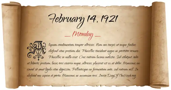 Monday February 14, 1921