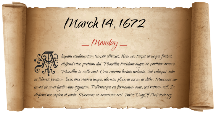 Monday March 14, 1672