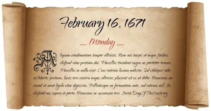 Monday February 16, 1671