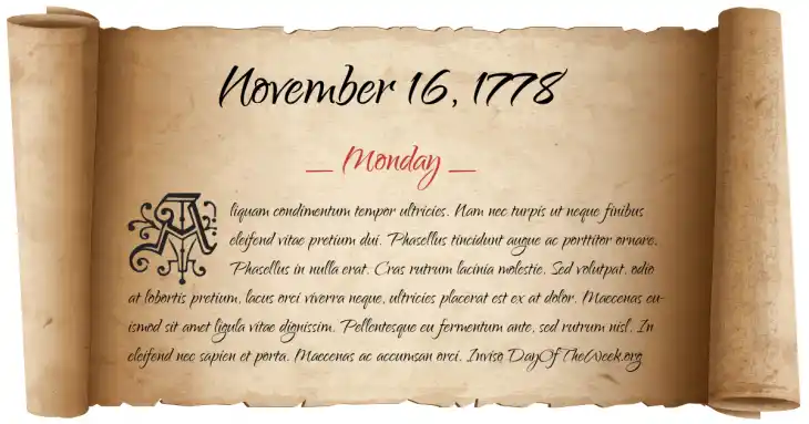 Monday November 16, 1778