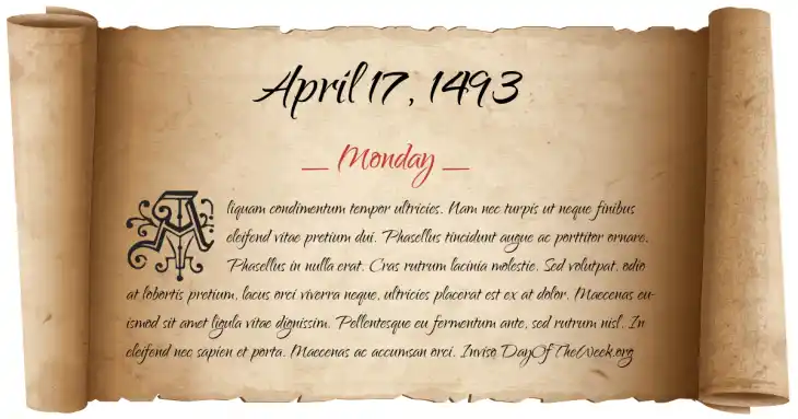 Monday April 17, 1493
