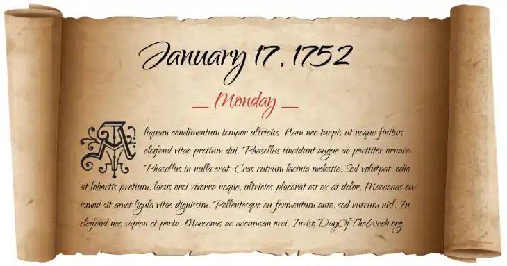 Monday January 17, 1752