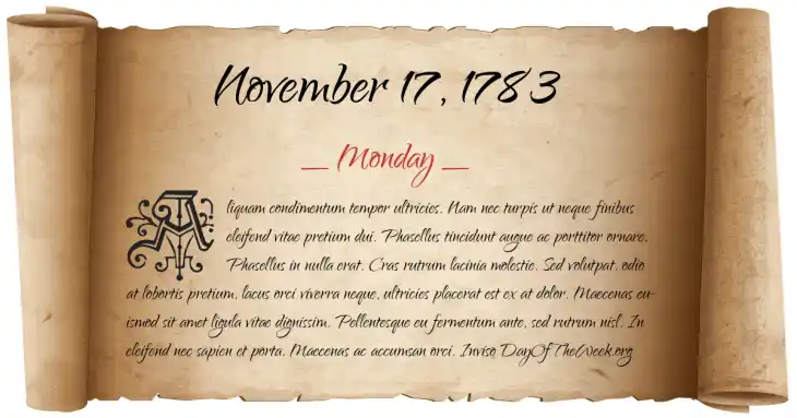 Monday November 17, 1783