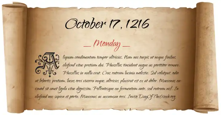 Monday October 17, 1216