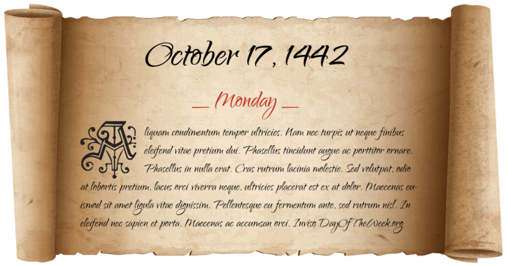 Monday October 17, 1442