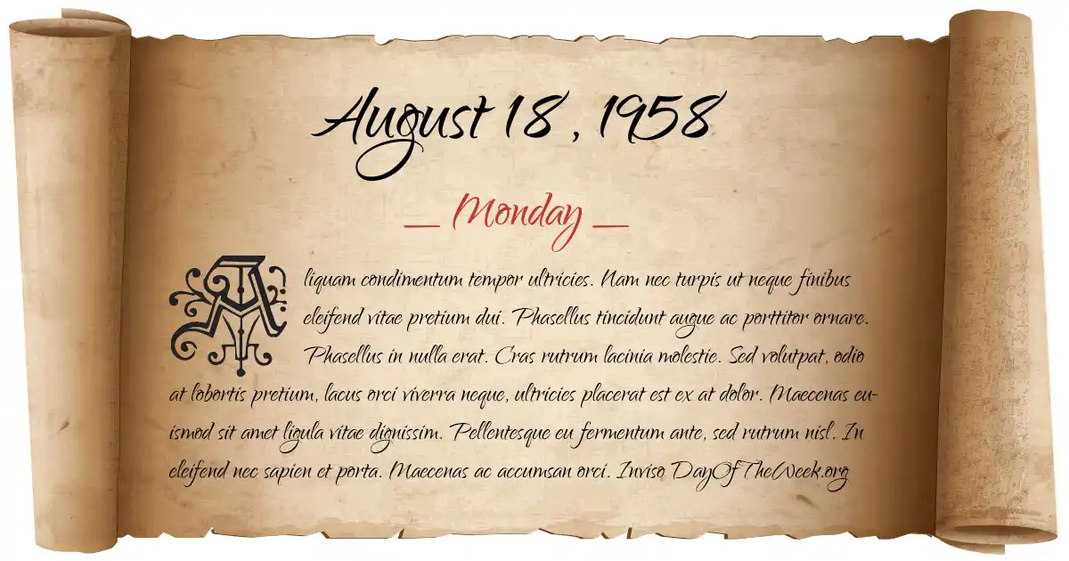 August 18, 1958 date scroll poster