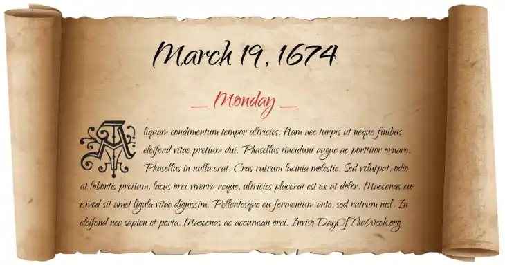 Monday March 19, 1674
