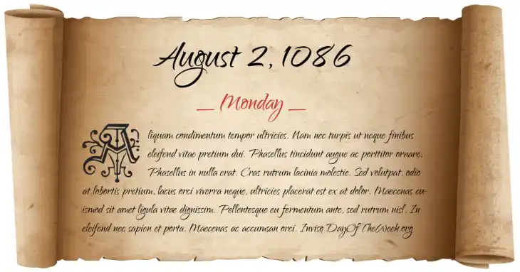 Monday August 2, 1086