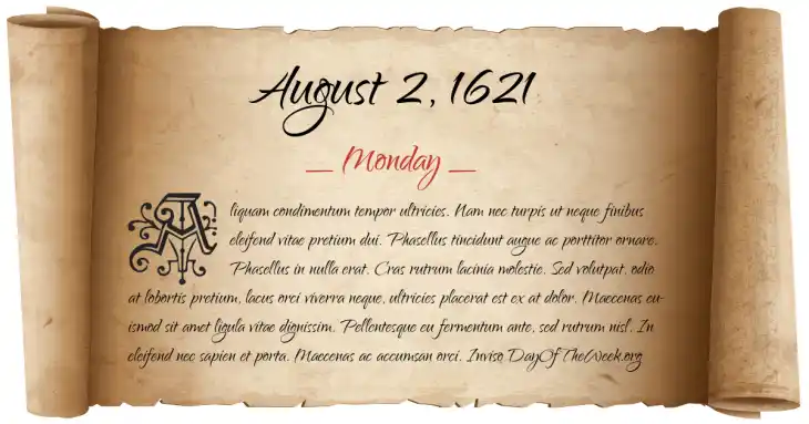 Monday August 2, 1621