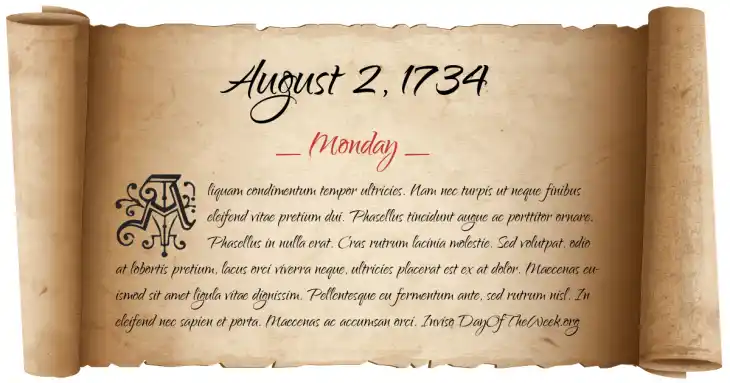 Monday August 2, 1734