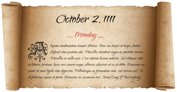 Monday October 2, 1111