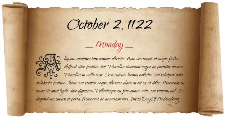 Monday October 2, 1122