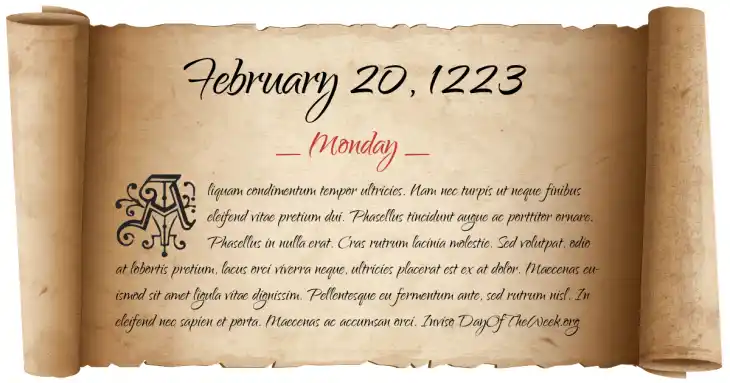 Monday February 20, 1223