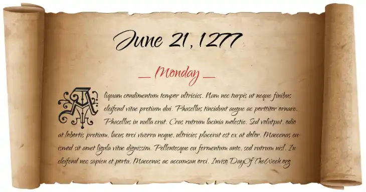 Monday June 21, 1277