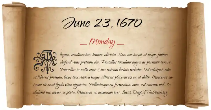 Monday June 23, 1670