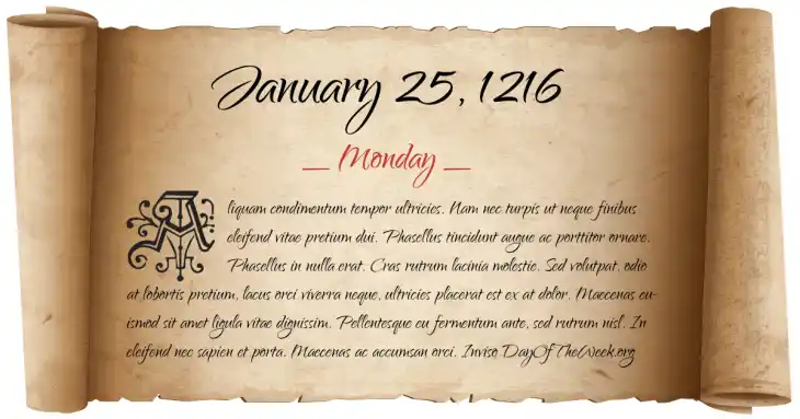 Monday January 25, 1216