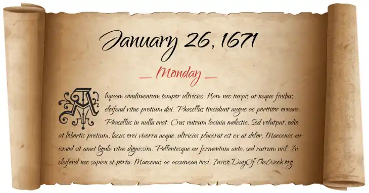 Monday January 26, 1671
