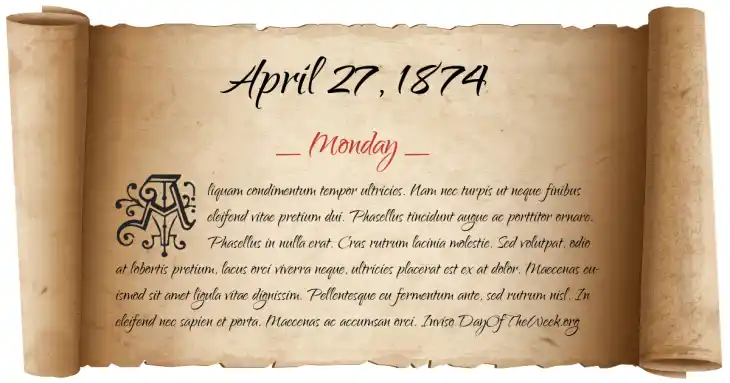 Monday April 27, 1874