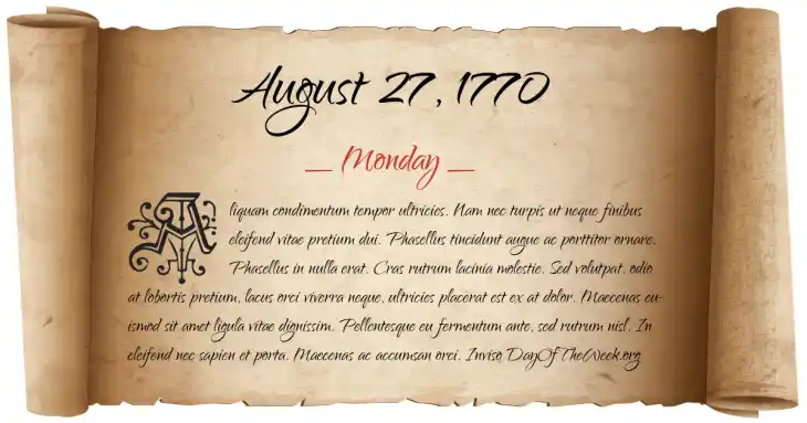 Monday August 27, 1770