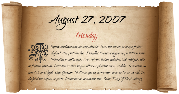 Monday August 27, 2007