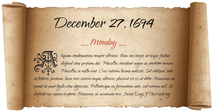Monday December 27, 1694