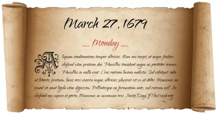 Monday March 27, 1679
