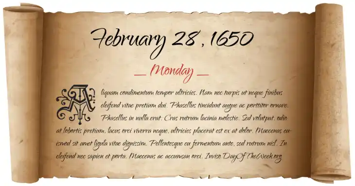 Monday February 28, 1650